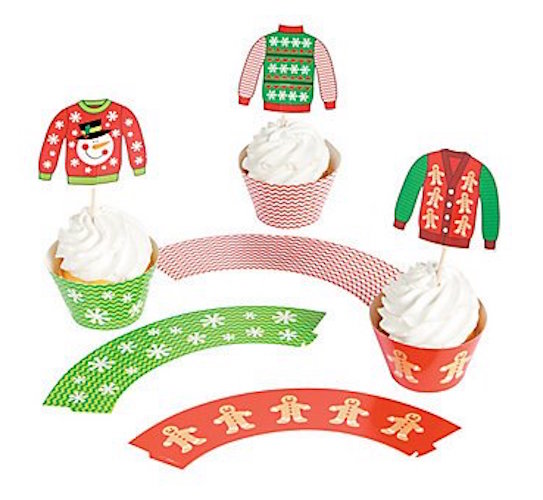 Ugly Christmas Sweater Cupcake Wrappers with Picks